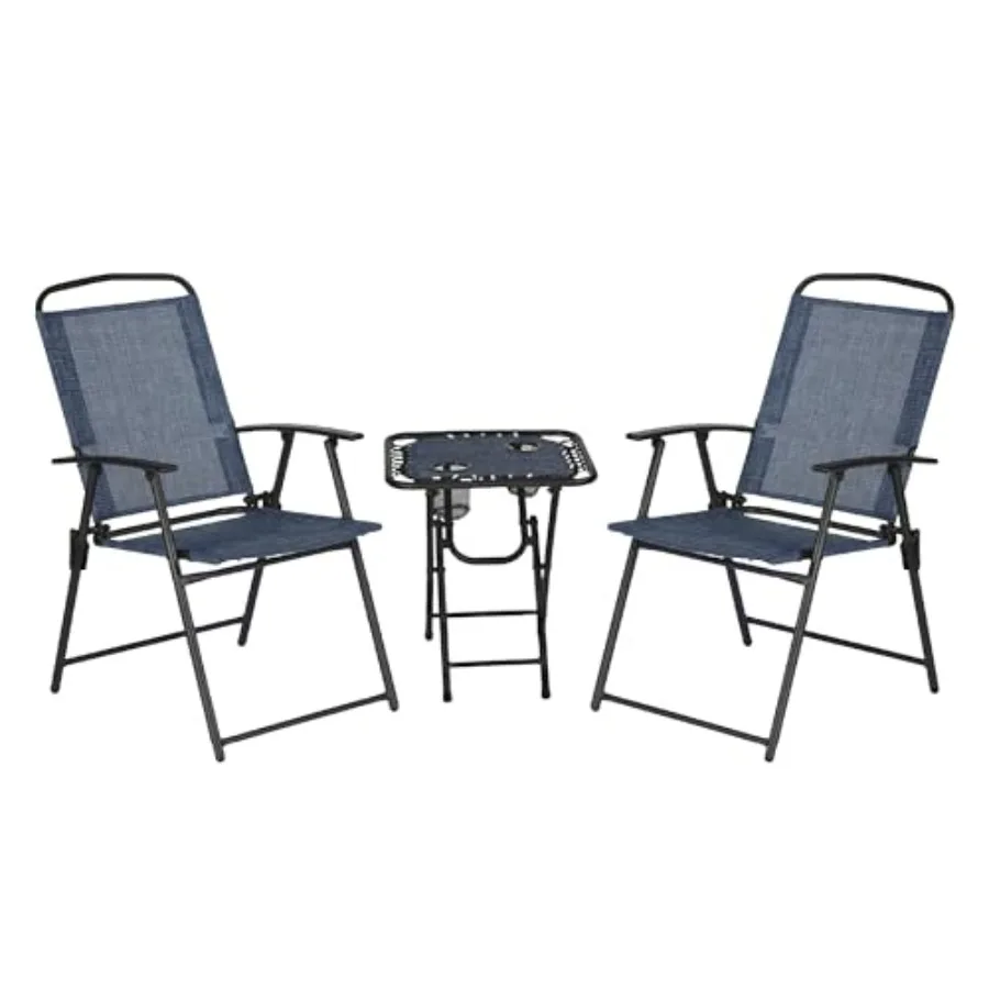 Trapper's Peak 3-Piece Folding Outdoor Patio Set Patio Chairs and Table Backyard Furniture Blue