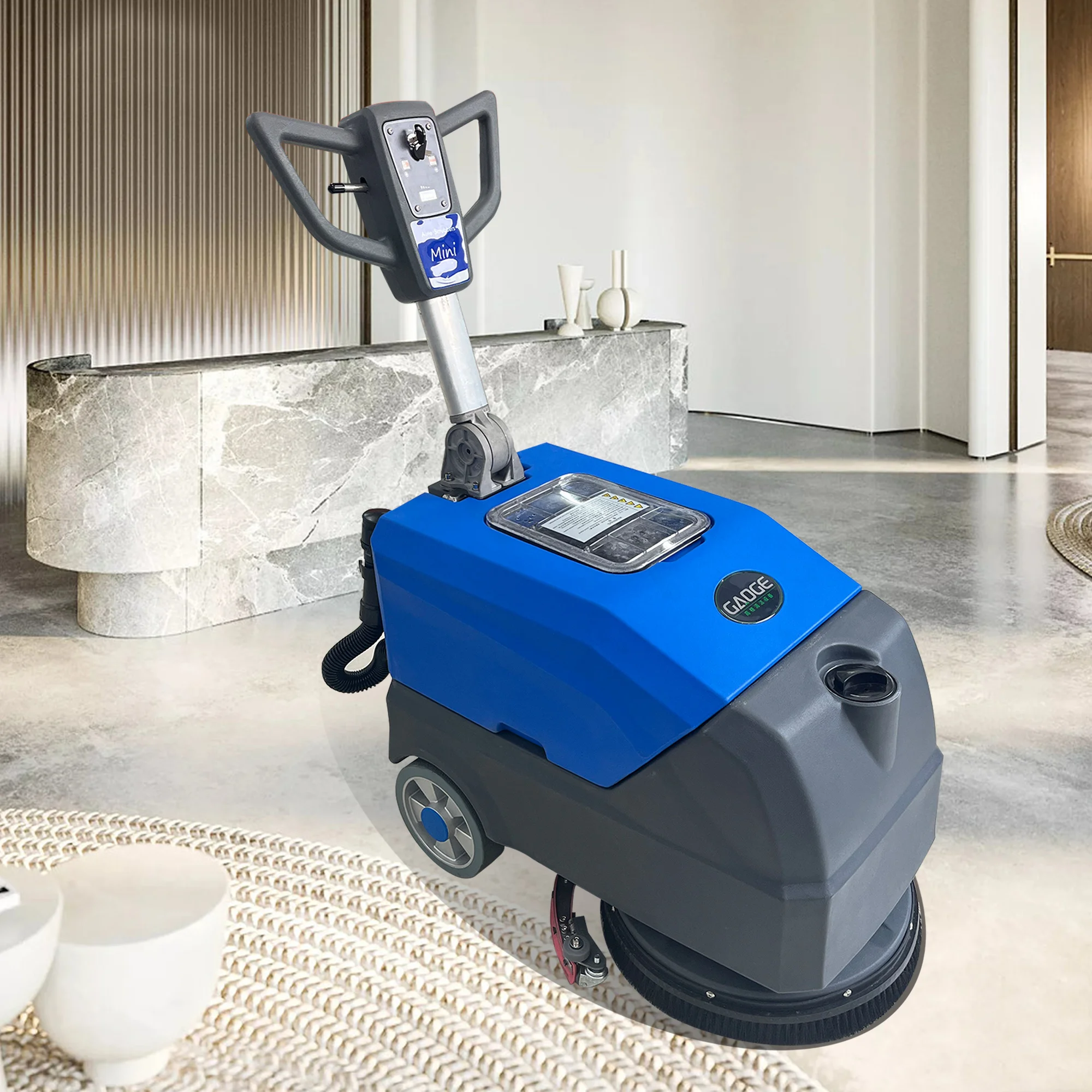 Gaoge Model M1 Mini Vouw Lopen Achter Vloerreinigingsapparatuur 24V/500W 30l Industriële Vloer Scrubber Met Batterijen