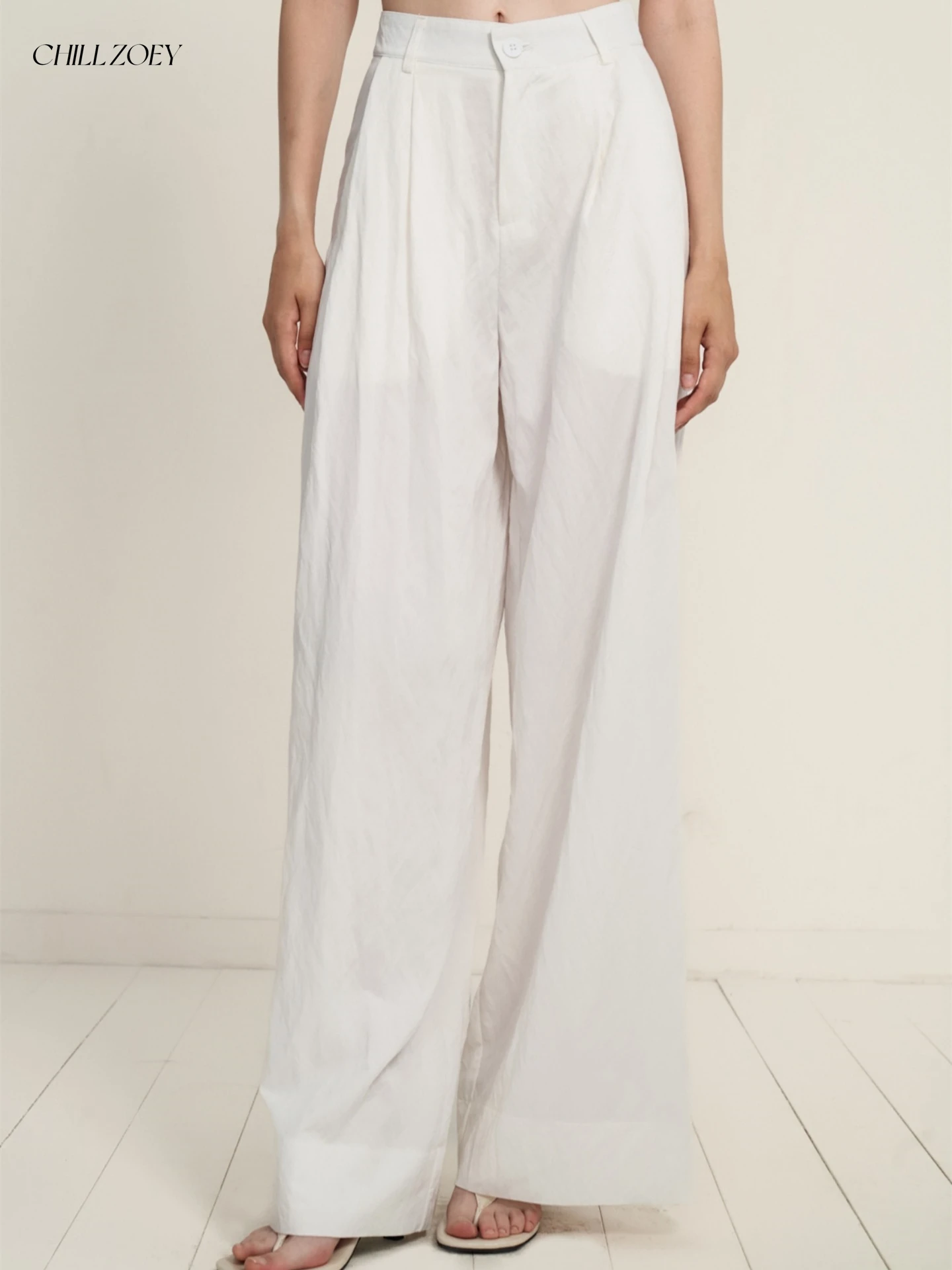 

High Waist Wide Leg Pants Women's Casual Trousers Summer New Sle Slimming Design Sense Pants Commute Sle Polyester Fiber