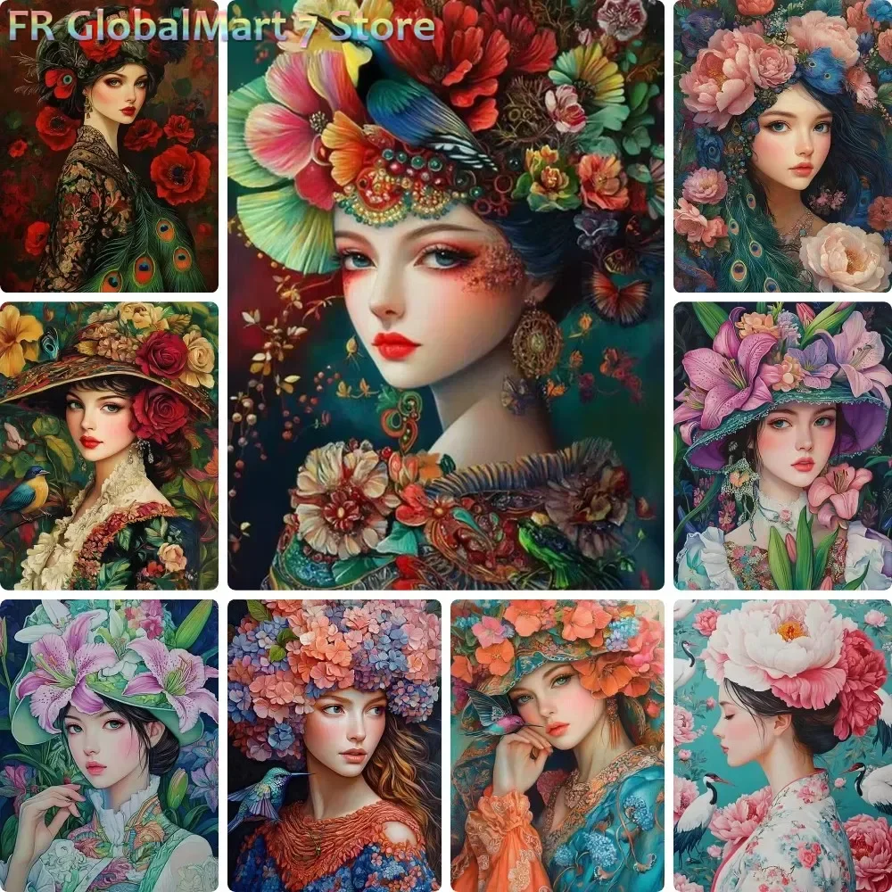 Diamond Painting Vintage Floral Peacock Bird Oriental Beauty Lady Diamond Painting, Handmade Art Exquisite Creative Gift Home