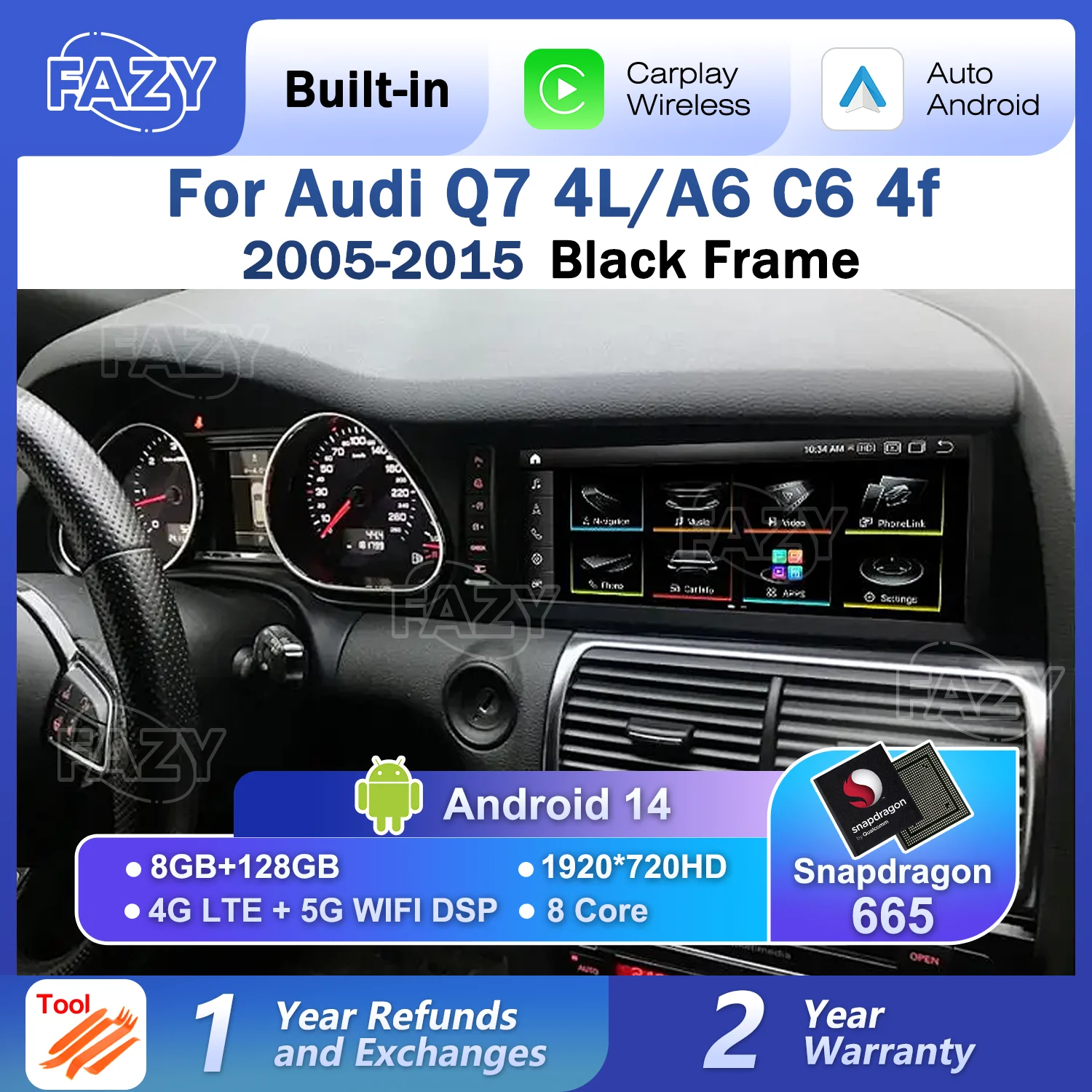 Android 14 Auto CarPlay For Audi A6 C6 4f  For Audi Q7 4L 2005-2015 MMI 2G 3G Car Screen Radio Multimedia Player GPS Stereo DSP