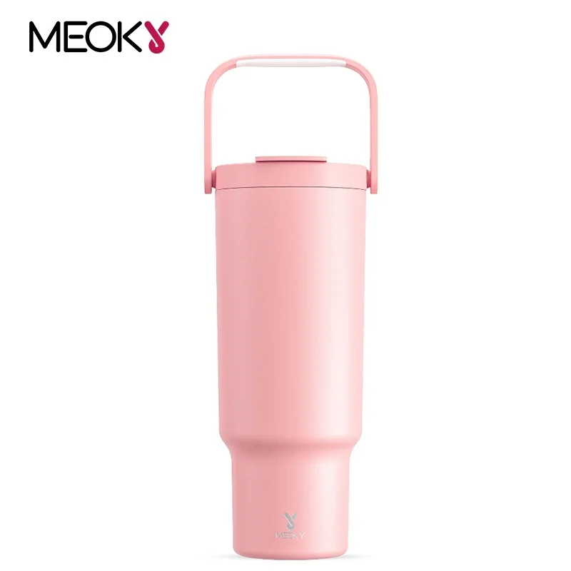 

Meoky 40oz Cup Pink Tumbler with Handle Straw Insulated Water Bottle Stainless Steel Travel Mug Keep Cold for 34 Hours Termos