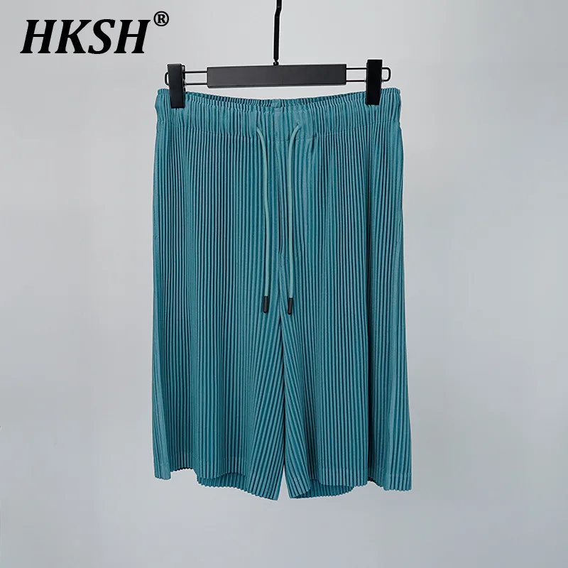 HKSH 2024 Summer Spring New Men's Tide Chic Pleated Shorts Folded High Street Loose Casual Knee Length Pants Niche Capris HK2088