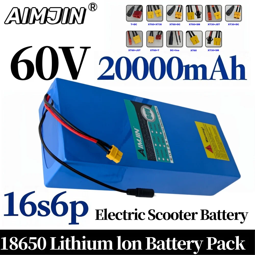 18650 16S6P 60V 20Ah 1000W High-power Lithium Battery Built-in BMSused for Electric Motorcycles Scooters and Battery Replacement