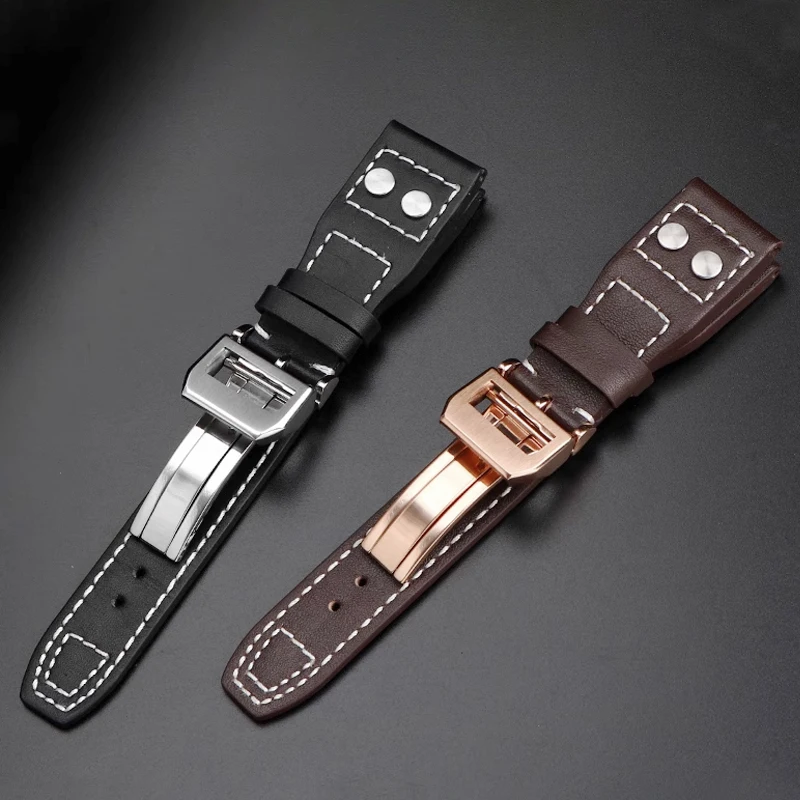 For IWC PILOT Cowhide Strap 21mm 22mm Genuine Leather Watch Band Rivets Dark Brown Black Blue Men Watchband Accessories