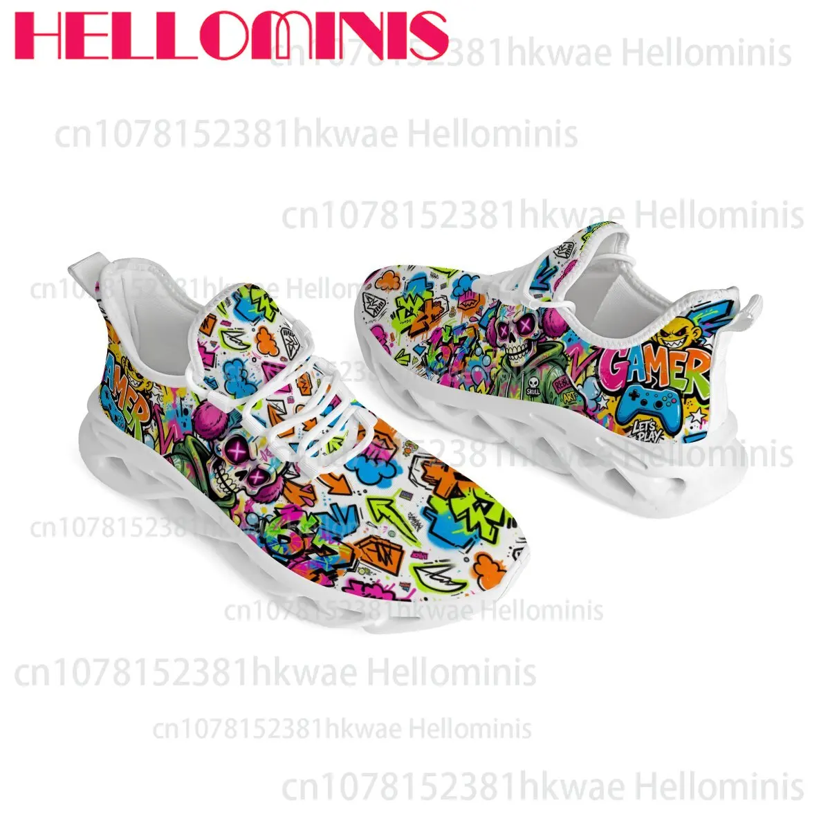 Colorful Graffiti Skull Print Adult Trendy Casual Walking Sneakers Street Style Fashion Lightweight Athletic Trainers Unisex