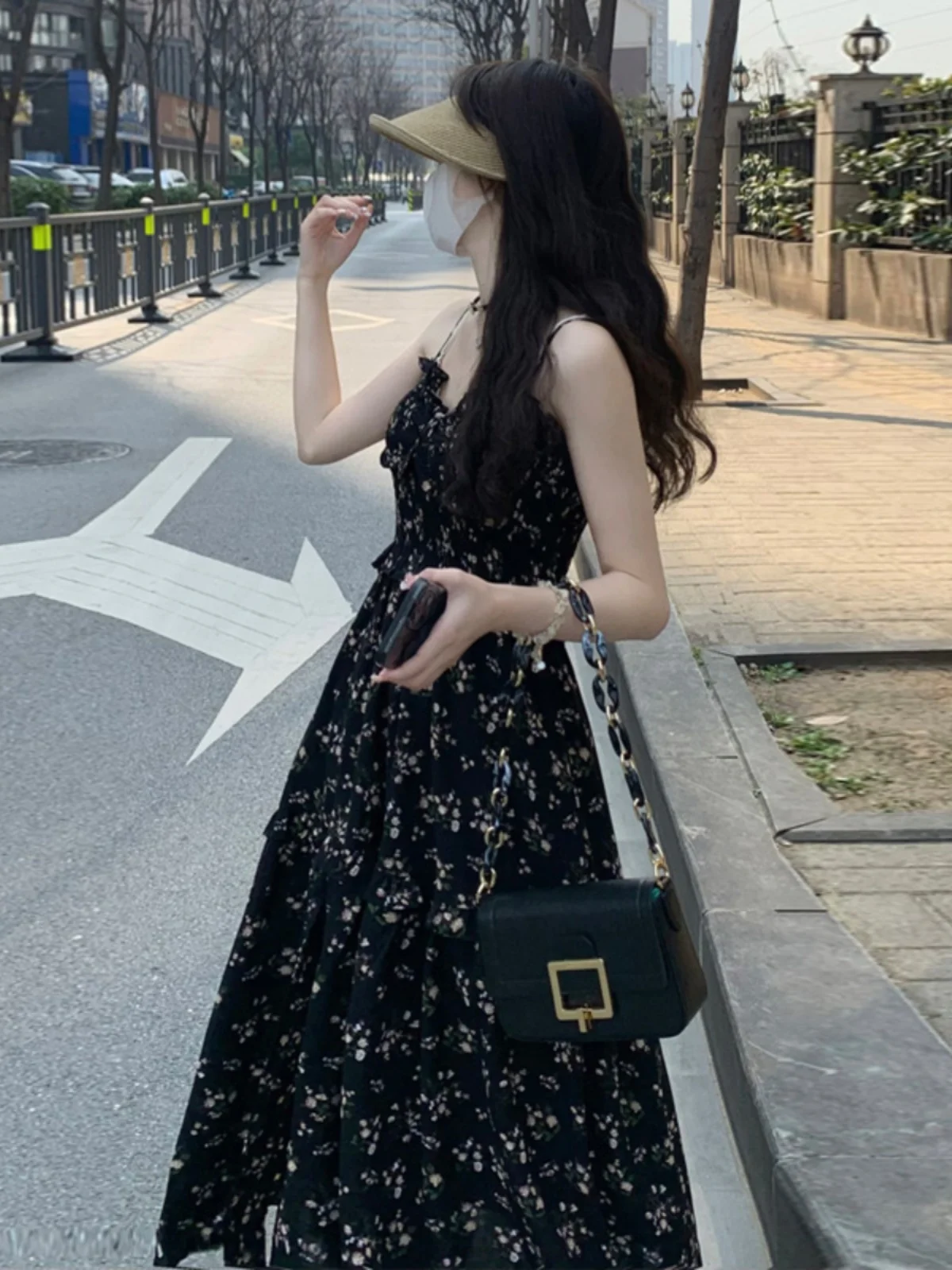 

plus Size Summer Floral Print A-Line Split Maxi Dr Conceal Meat Reduce Ageing Chiffon Gown Casual High Waist V-Ne Long S...