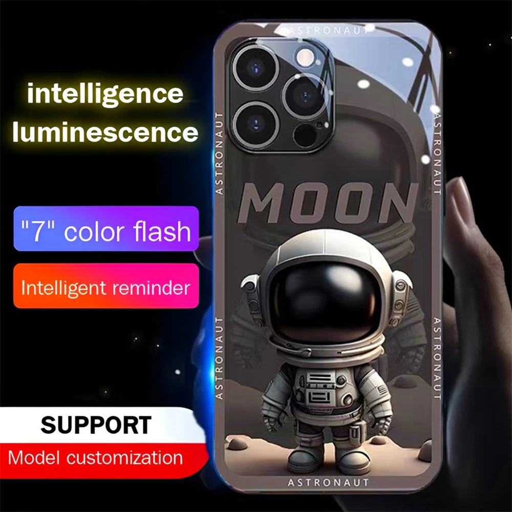 

Popular Moon Astronaut Sound Control LED Flash Cases Luminous Cover For Samsung S25 S24 S23 S22 S21 S20 FE Plus Ultra A54 A14