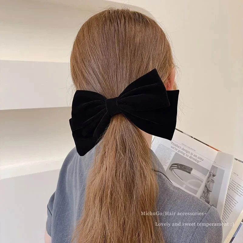 Black Red  Elegant Bowknot Diamond Tassel Hair Clip New Temperament Spring Clip Back of The Head Hair