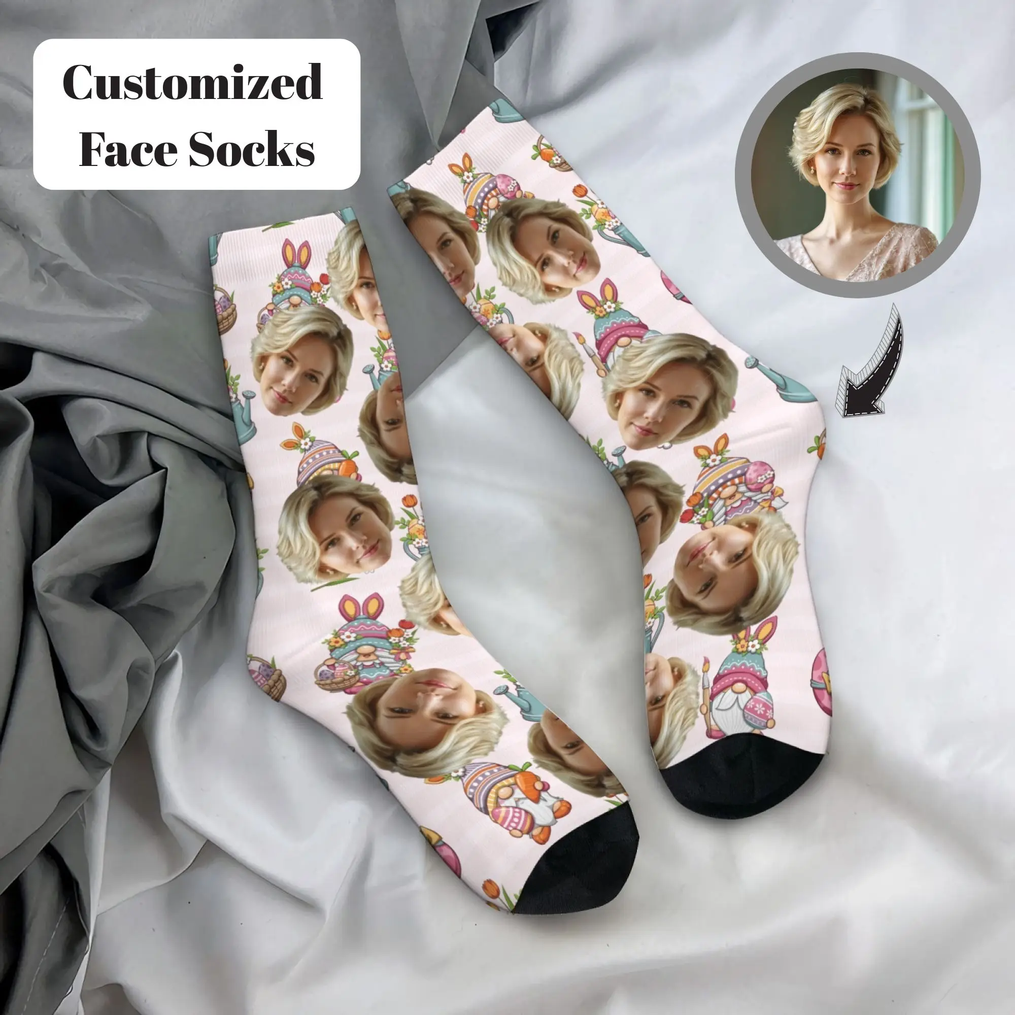 Custom Face Easter Theme Mid-calf Socks Funny Novelty Personalized Crew Socks Festival Print Unique Gift Streetwear Party