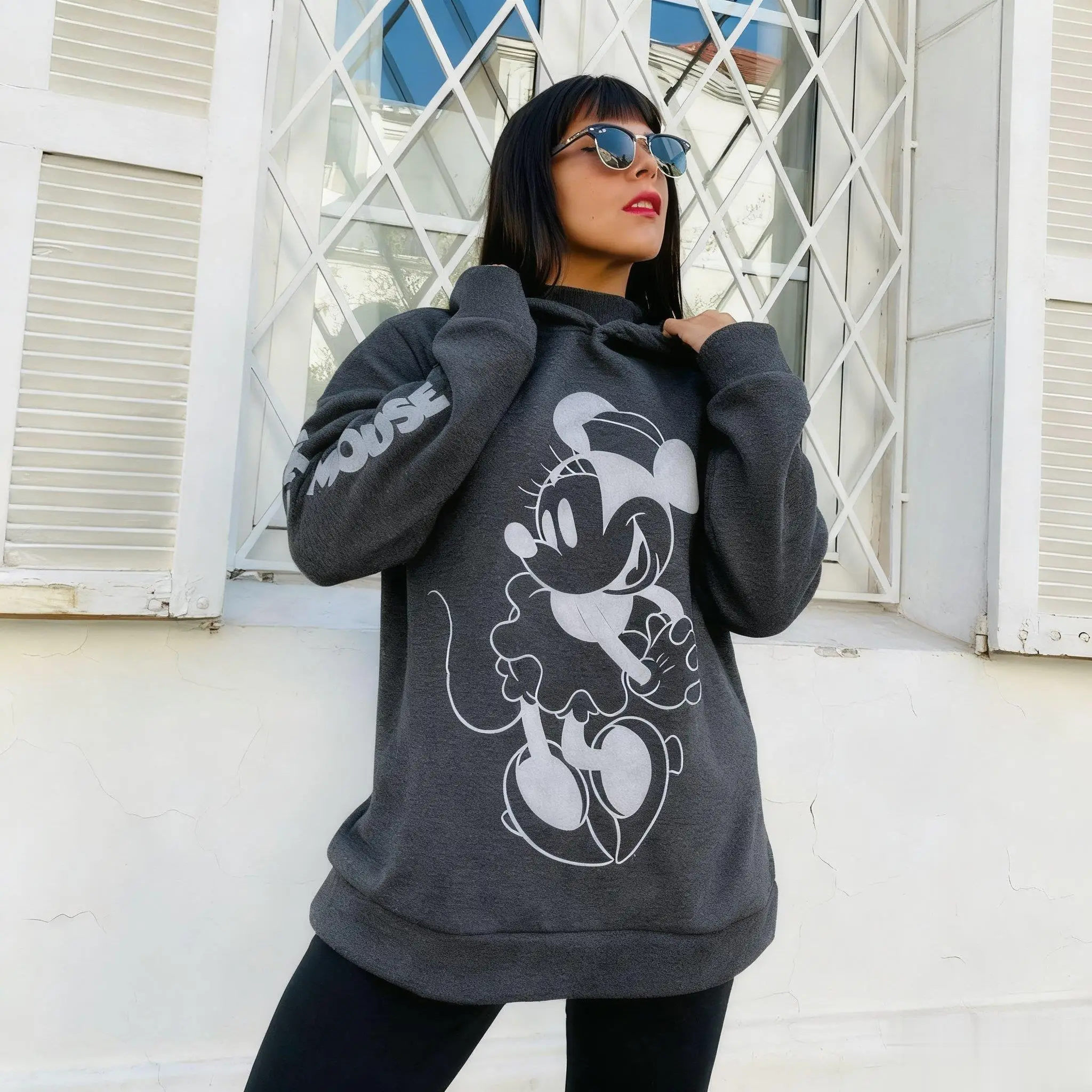 Felpa con cappuccio da donna Disney Minnie Mouse Pullover Streetwear Moda Cartoon Stampa Felpa in cotone casual allentata Taglie forti Y2k