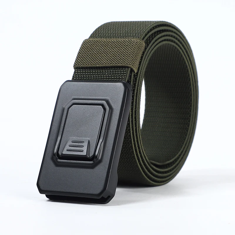 Outdoor aluminum alloy leisure automatic buckle belt tactical men's workwear extended elastic nylon canvas belt