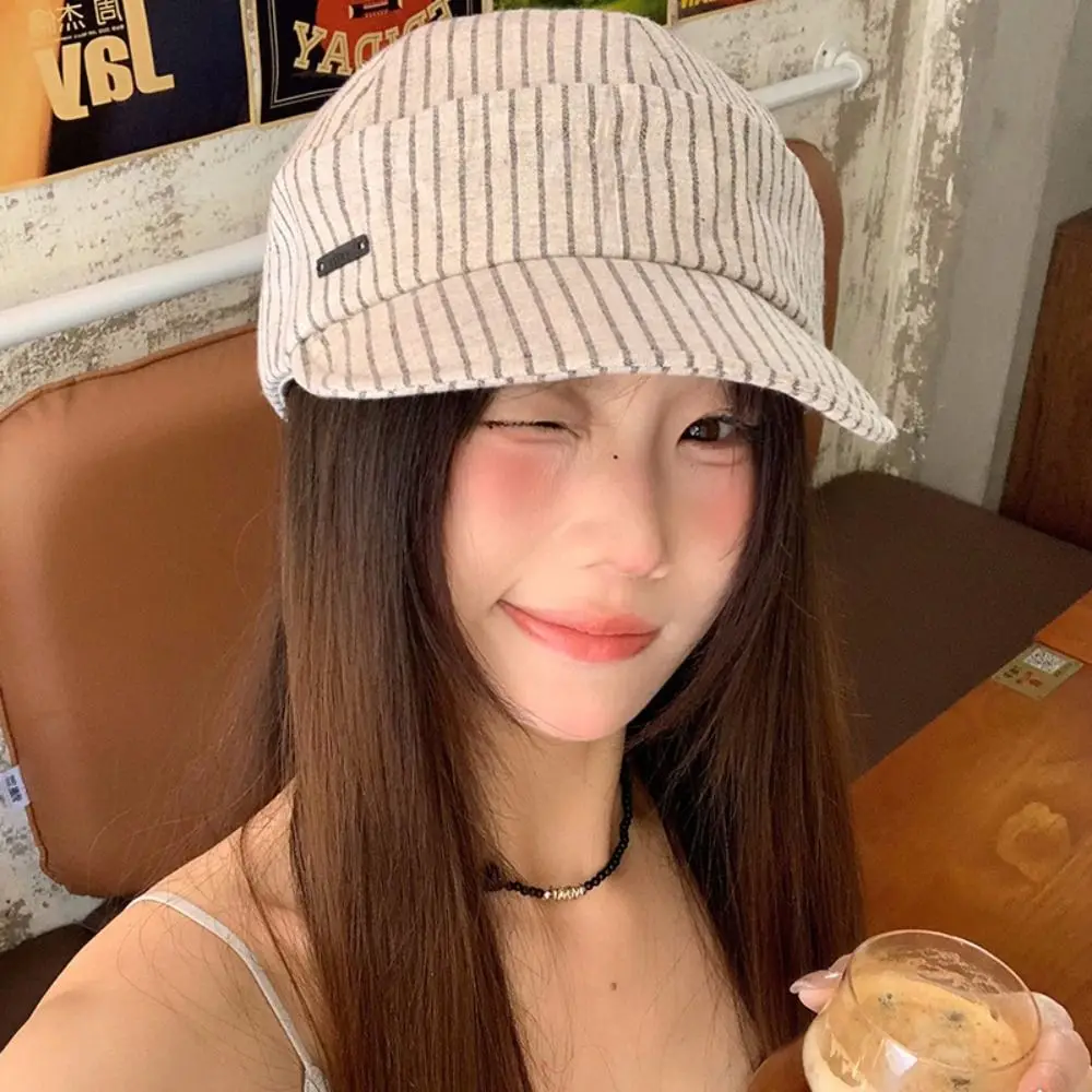 Ins Korean Striped Peaked Caps Versatile Soft Strip Baseball Cap Classic Casual Newsboy Hats Streetwear