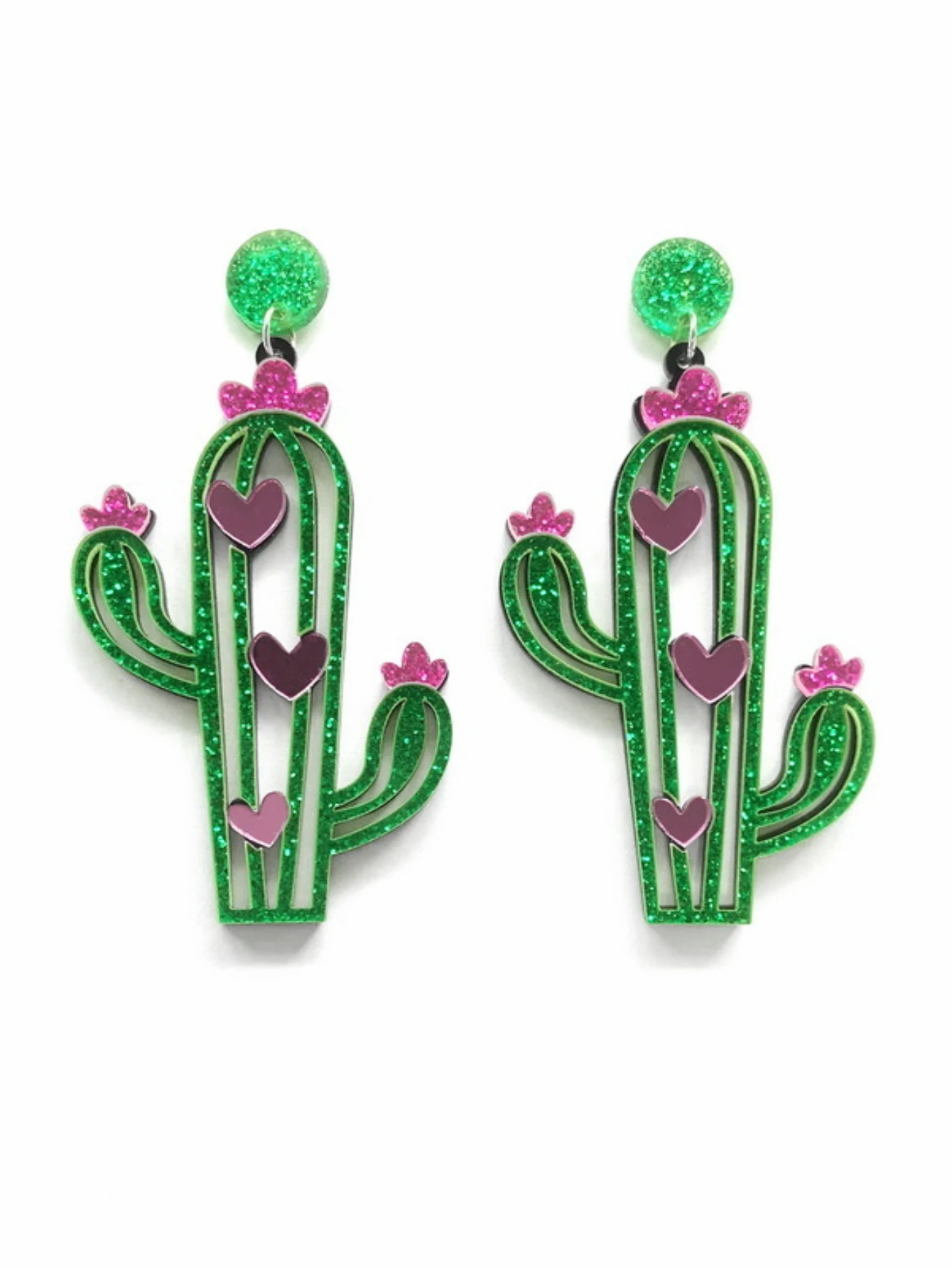 A pair of cactus Rice and vegetable roll sushi unicorn castle colorful five pointed star lady earrings