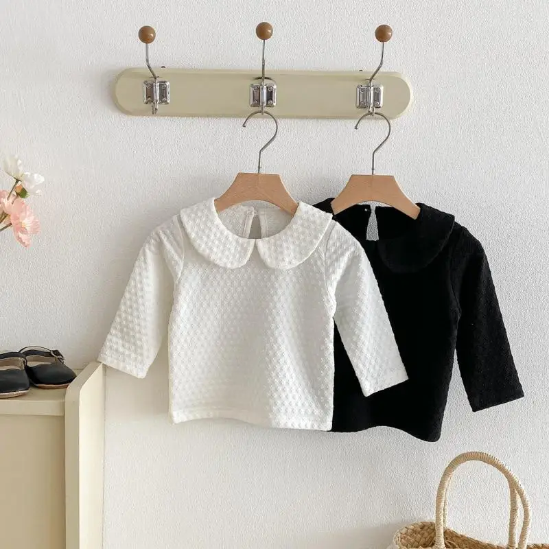 

2025 Autumn New Baby Girl Long Sleeve Bottoming Shirts Cotton Infant Toddler Cute Lapel Tops Solid Girls T Shirts Kids Clothes