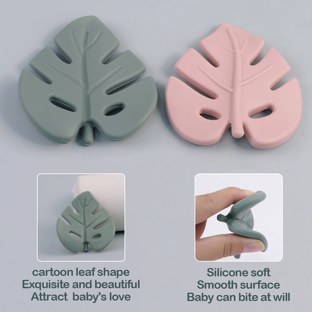 TYRY.HU 2pcs Baby Silicone Leaf Teether Beads Baby Teethers Leaves Silicone Chewable Pacifier Chain DIY Accessories