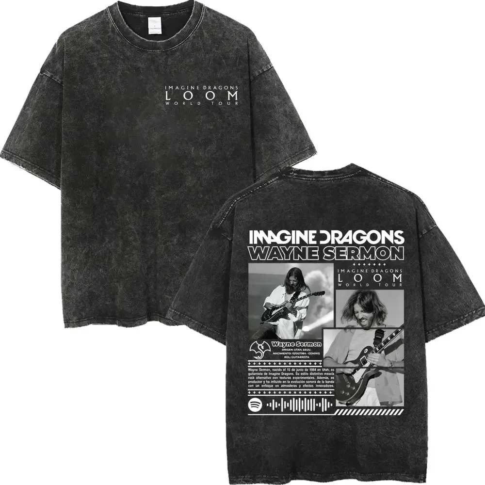 Camisetas Alternativas Unisex Extra Grandes con Collage de Fotos de Wayne Sermon, Guitarrista de Imagine Dragons, Loom World Tour 2025, Estilo Vintage Lavado