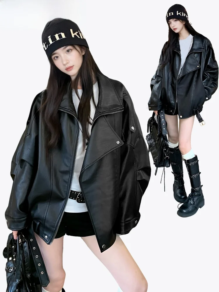 Allentato Bla Biker Jaet Cappotto da moto Faion Sle da donna Or Sve Chiusura con cerniera Capispalla casual da donna antivento