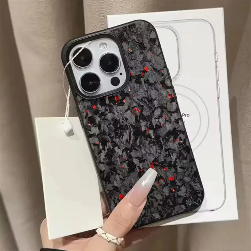 For iPhone 18 16 15 14 13 12 11 17 Pro Max Plus Case Forged Carbon Fiber Print Lichee Pattern Cover For iPhone XS X 16E Funda