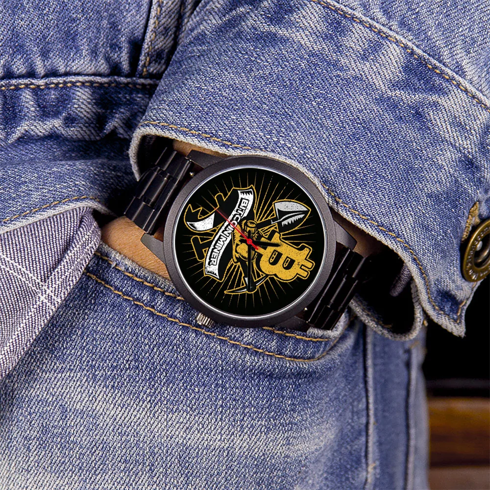 Bitcoin Miner Designs Quadrante personalizzato 45/38mm Orologio Orologio universale Nero Argento Oro rosa Regalo souvenir Pelle Silicone