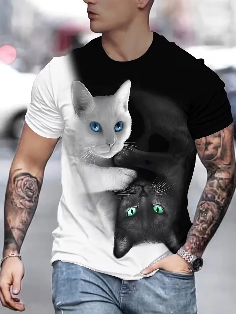 Summer Funny Cat T-Shirts Kitten 3D Print Men Women Casual Short Sleeve T Shirt Tops Y2K Harajuku Oversized Tees Men's Clothing