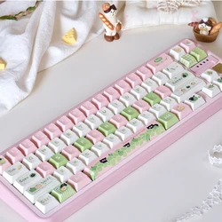 MAIMOOO Apples Cat Cute Keycaps 129Keys Pink White Green Moa Cherry Pbt Keycaps Sublimation 2 Space Bar Additional Key Keycaps