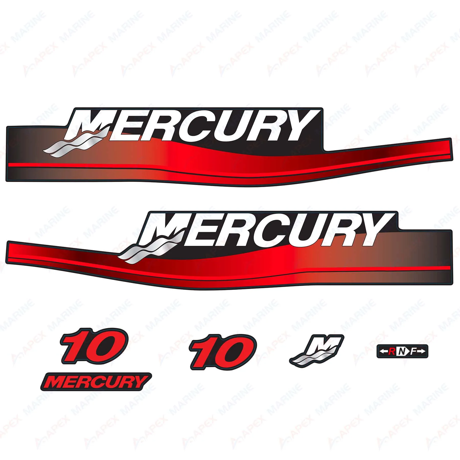 Decals for Mercury 10HP Two Stroke 1999-2006 Year Outboard Engine Red Decal Kit Sticker Set Reproduction 10hp 2 Stroke 803178A00