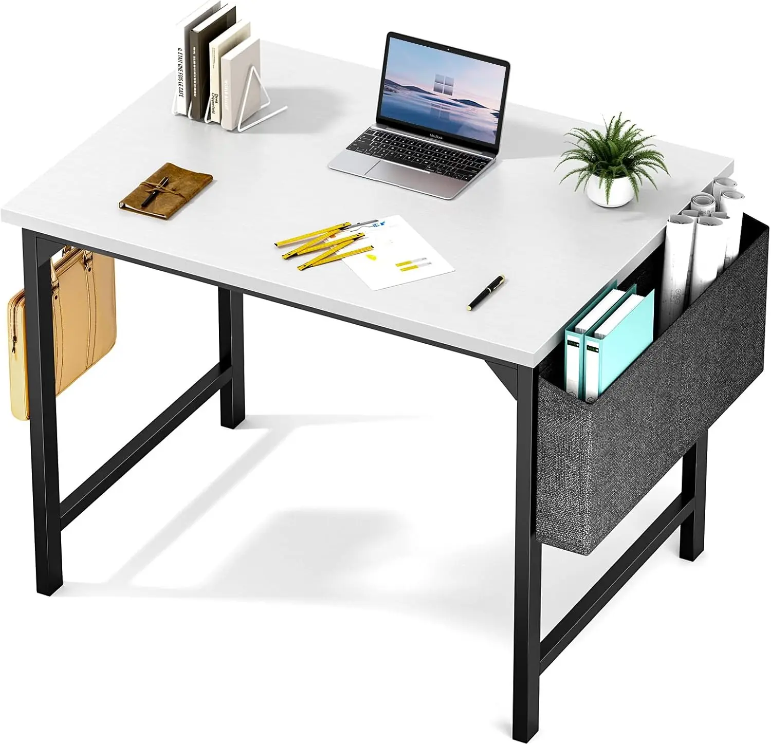 Computer Desk - 32 Inch Small Office Writing Work Study Kids Student Teacher Home Bedroom Table Storage Bag Headphone Hooks