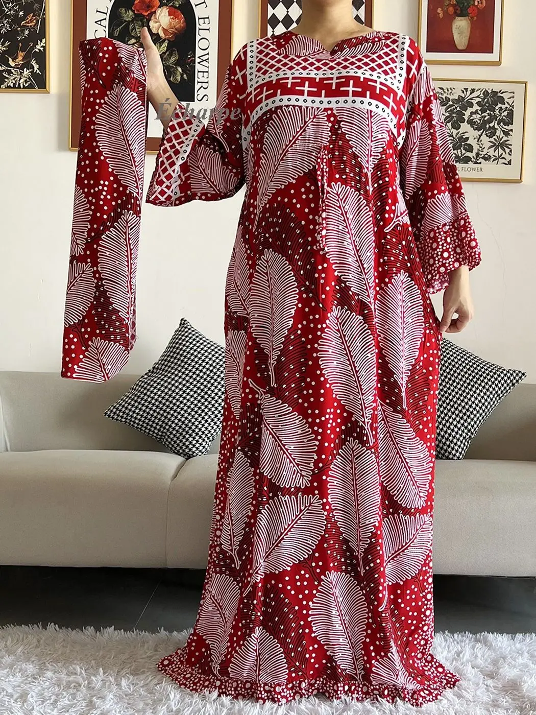 New Style African Dashiki Print Long Sleeve Loose Cotton Elegant Women  Abaya Long Dress Summer Maxi Casual Dresses Vestidos