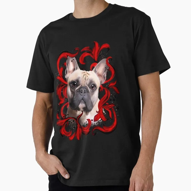 French bulldog, red leaves, frenchie lovers T-shirt for Dog Dad Unisex 100% Cotton Short Sleeve Tee Pet owner Surprise Gift