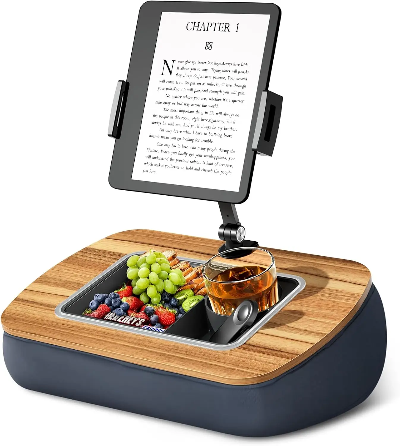 

Adjustable Tablet Pillow Stand with Snack Bowl, 360° Rotating Clip for 4.7-13" Devices, Hands-Free Reading on Bed or Couch