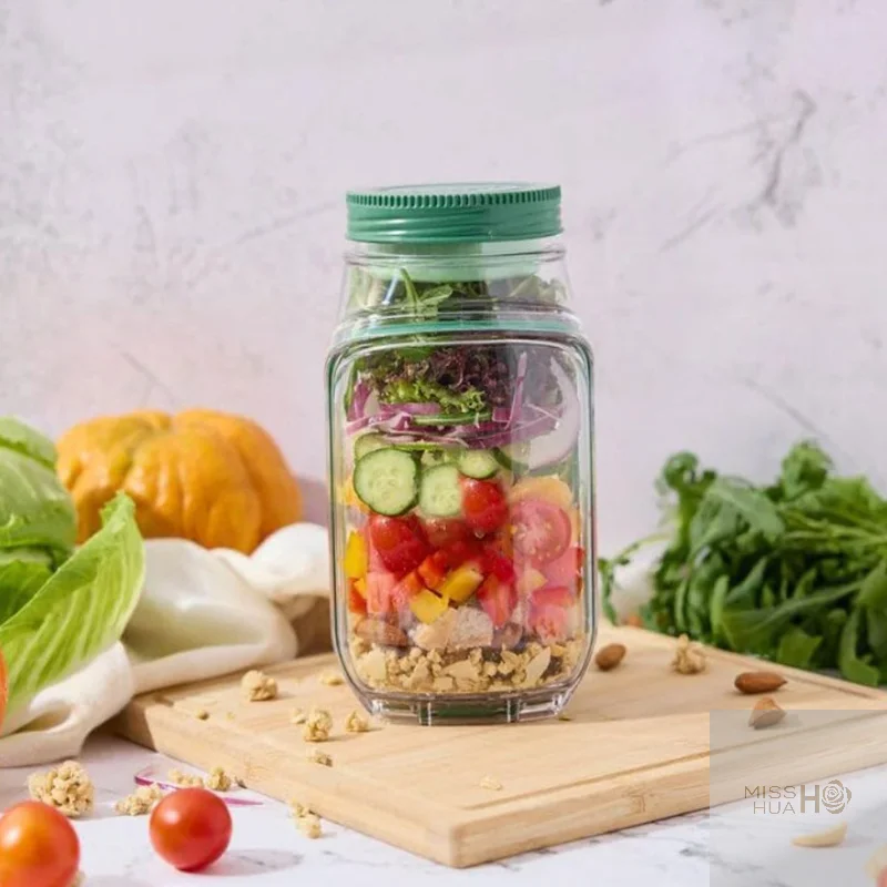 Practical Salad Mason Jar, with Dressing Container, Side-Access, Safe to Use in Microwaves, Freezers, and Dishwashers