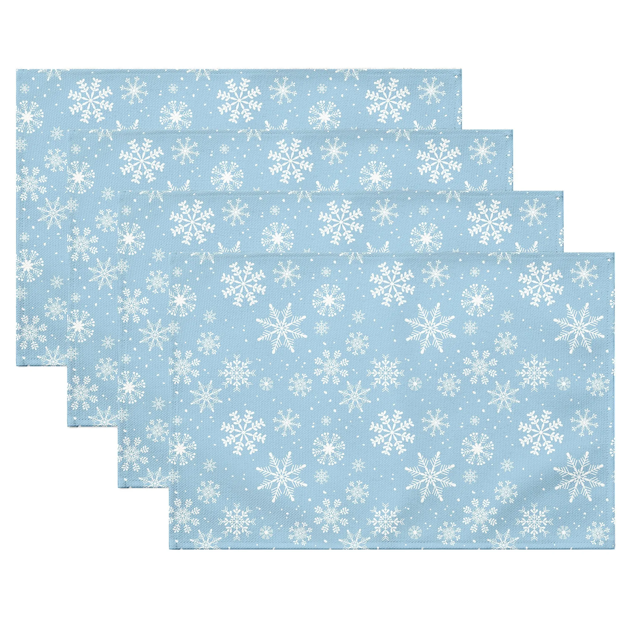 Artistic Luminous Blue Floral Print Table Mats 4PC Futuristic Fantasy Rose Placemats For Living Room Decor