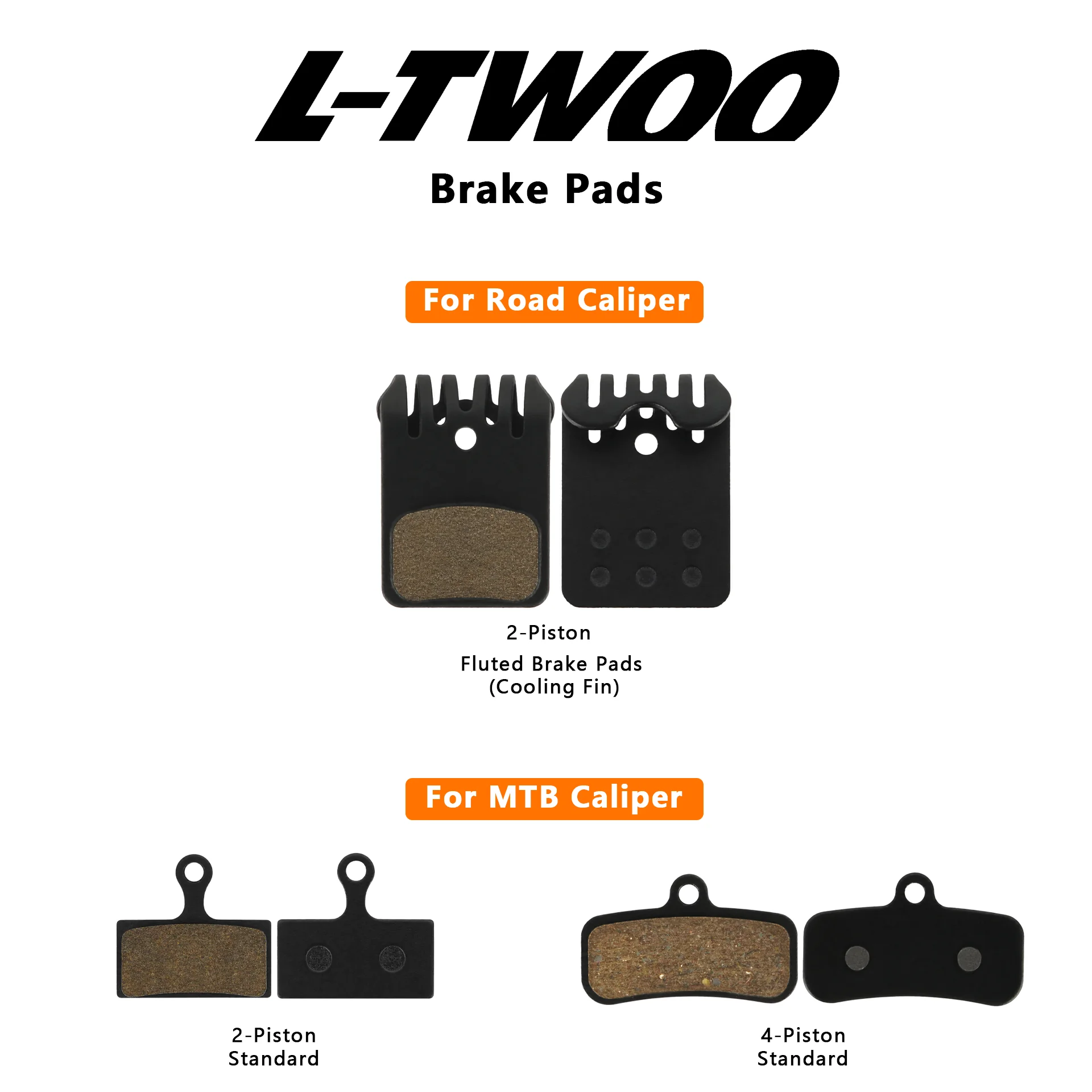 L-TWOO Hydraulic Ceramic Disc Brake Pads Bike Brake Pad for L-TWOO All Series Road MTB 2/4 Piston Caliper with Cooling Fin Fits
