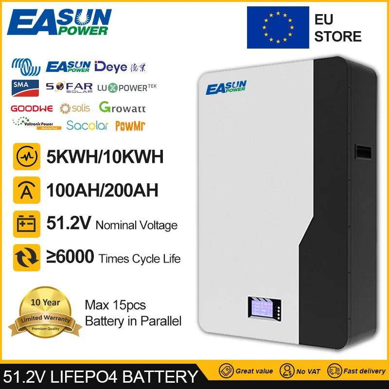 Powerwall 48v Lifepo4 Battery 51.2v 200Ah 10kwh Lithium Li-ion 16S Parallel 15P 6000+ Cycle 485 CAN BMS No Tax 10 Years Warranty