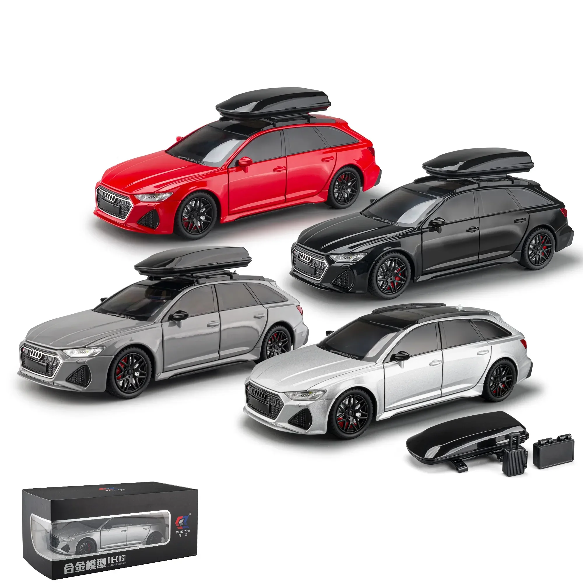 1:24 Schaal Diecast Speelgoedvoertuig Model Audi Rs6 Travel Edition Auto Pull Back Sound & Light Deuren Te Openen Collectie Cadeau