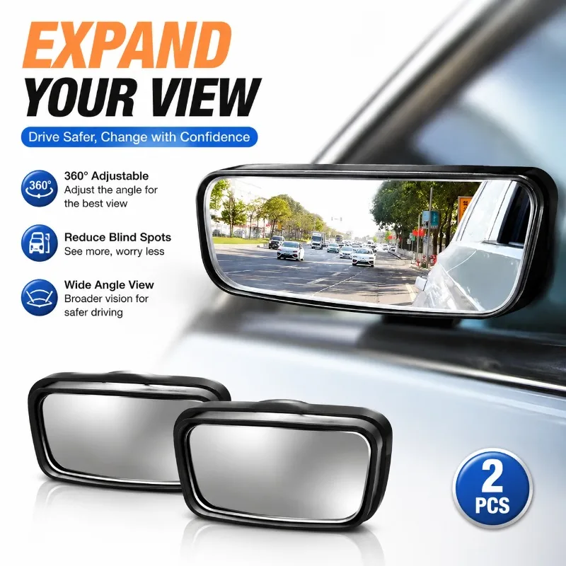 2 pièces, miroir d'angle mort réglable à 360 degrés, rétroviseur auxiliaire de voiture, miroir convexe à cadre rond, miroirs grand angle pour usage universel