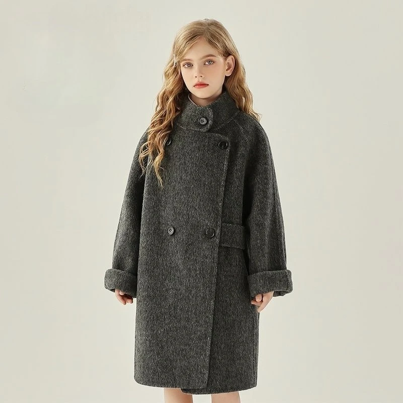 Jackets Girls Style Coat for Spring Autumn Winter New Childrens Imitation Wool Medium and Long Clothes 2025