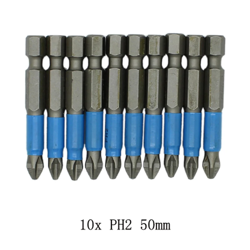 

10pcs 50mm Non Slip Screwdriver Bit Magnetic Single Head PH1/PH2/PH3/for PZ1/for PZ2/PZ3 Hand Tools Power Tools Accessories