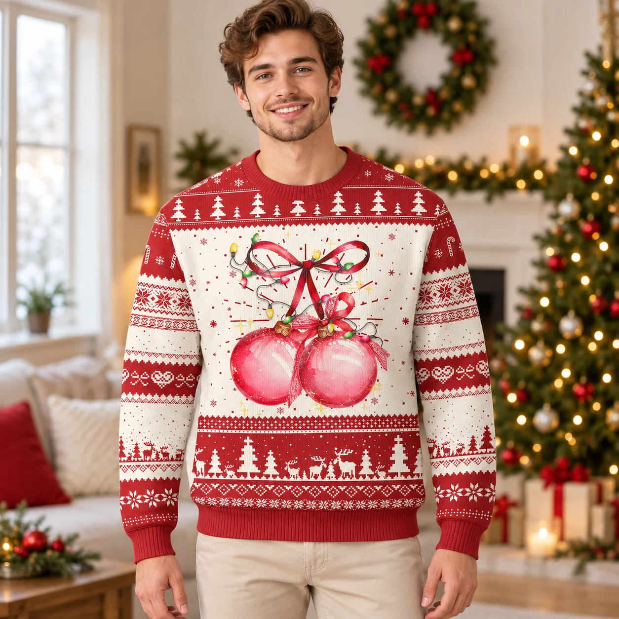 Coquette Bows Ugly Christmas Sweater Ribbon Inspired Graphics on Festive Crewneck Sweaters for Men Women and Winter Looks