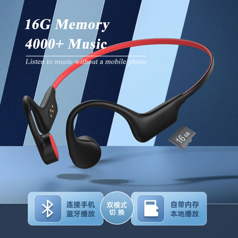 Bone Conduction Headphones Bluetooth Headset Wireless Earphone MP3  Swim Sports IPX8 Waterproof with Mic Ear-hook Hifi Stereo