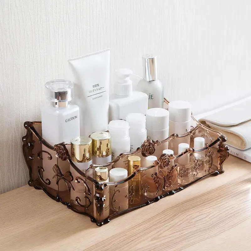 

Transparent Plastic Cosmetic Storage Box European Style Home Bathroom Skin Care Product Organizer Makeup Box Jewelry Case