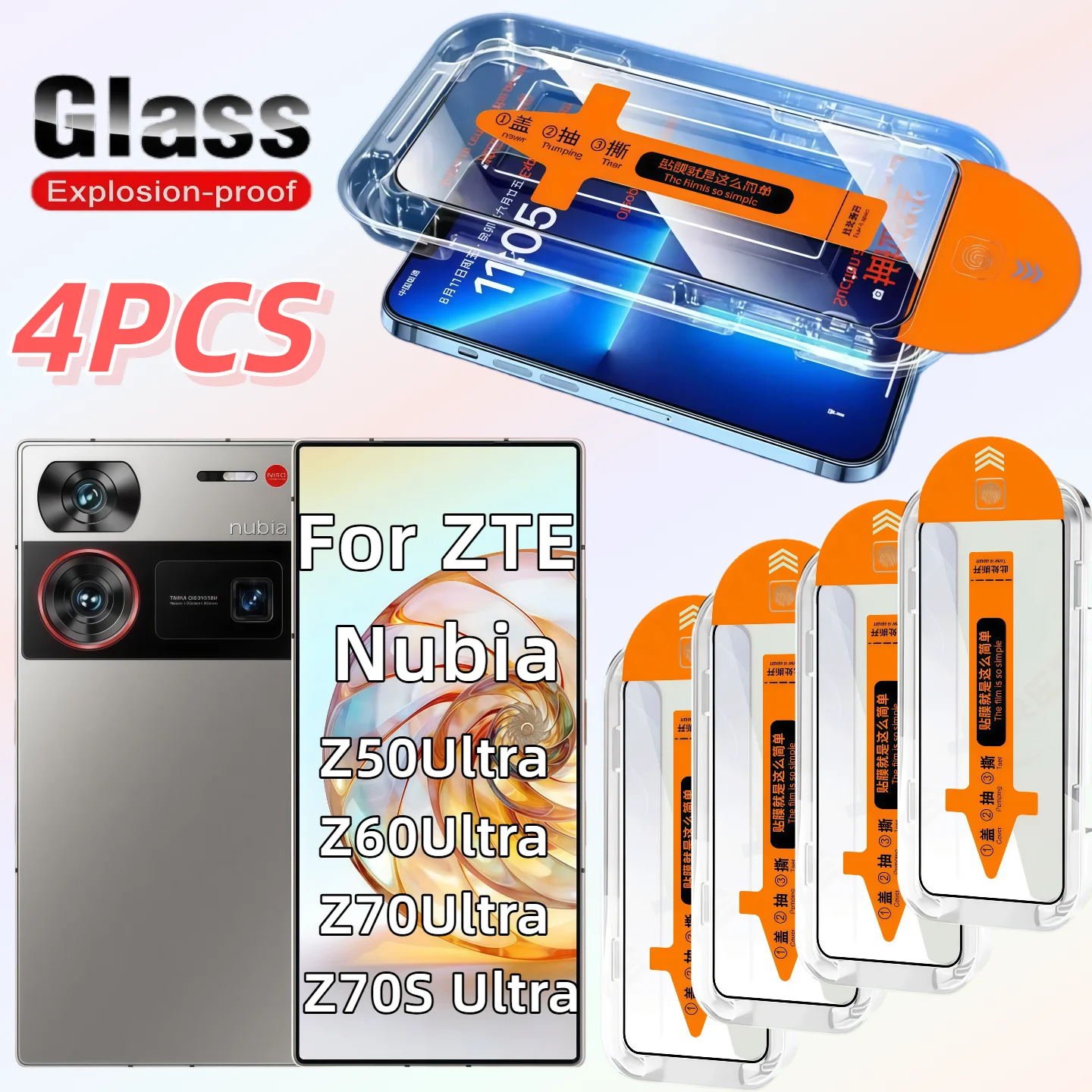 

4-Pack HD Tempered Glass Screen Protector for ZTE Nubia Z50 Ultra/Z60 Ultra/Z70 Ultra/Z70s Ultra, Dust-Free and Easy to Install