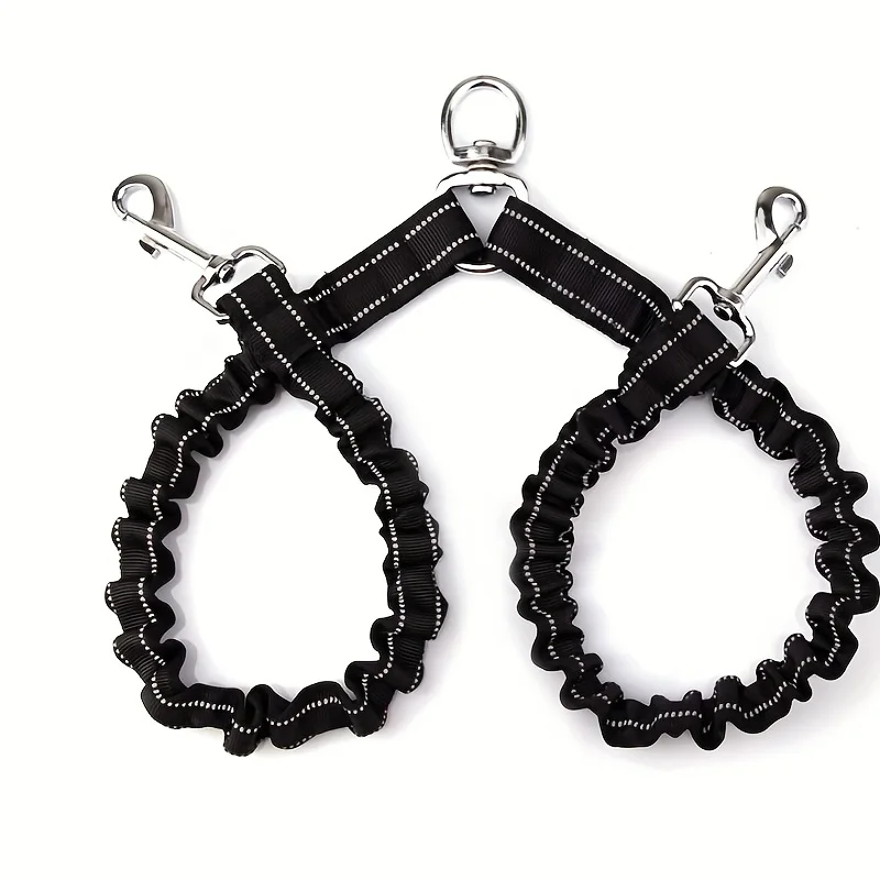 Laisse double pour chien - Attache anti-emmêlement, laisse confortable et réfléchissante avec amortisseur de chocs pour la sécurité nocturne