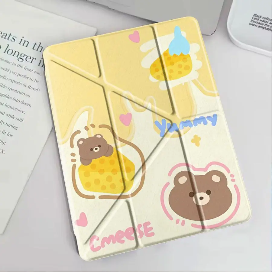 

Чехол-подставка для планшетов iPad Pro 11-го, 10-го, 9-го, 8-го, 7-го поколений, 12.9 дюймов, Air 4, 5, M3, M2, 1, 2, M4, 11 дюймов, Pro 2025, Mini 6, 7 с мультяшным медведем