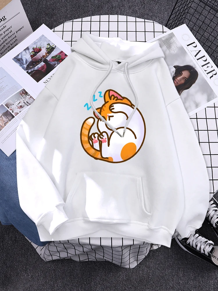 A Cute Little Cat Is Snoring And Sleeping In Print Hoody Women Personality Cartoons Hoodie Crewneck Fleece Pullovers For Female