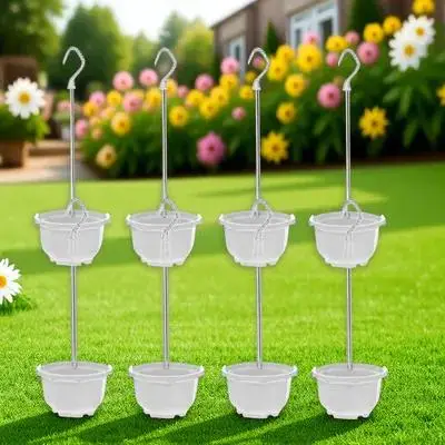 

8pcs Octagonal Plastic Flower Pots White Color Hanging Planters Durable Thick Material Garden Balcony Decoration