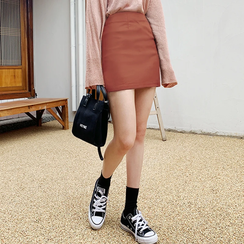 [سبب] تنورة Deluna H-Line Mini للنساء، لون خالص، تنورة قطنية مطاطية (3 ألوان)