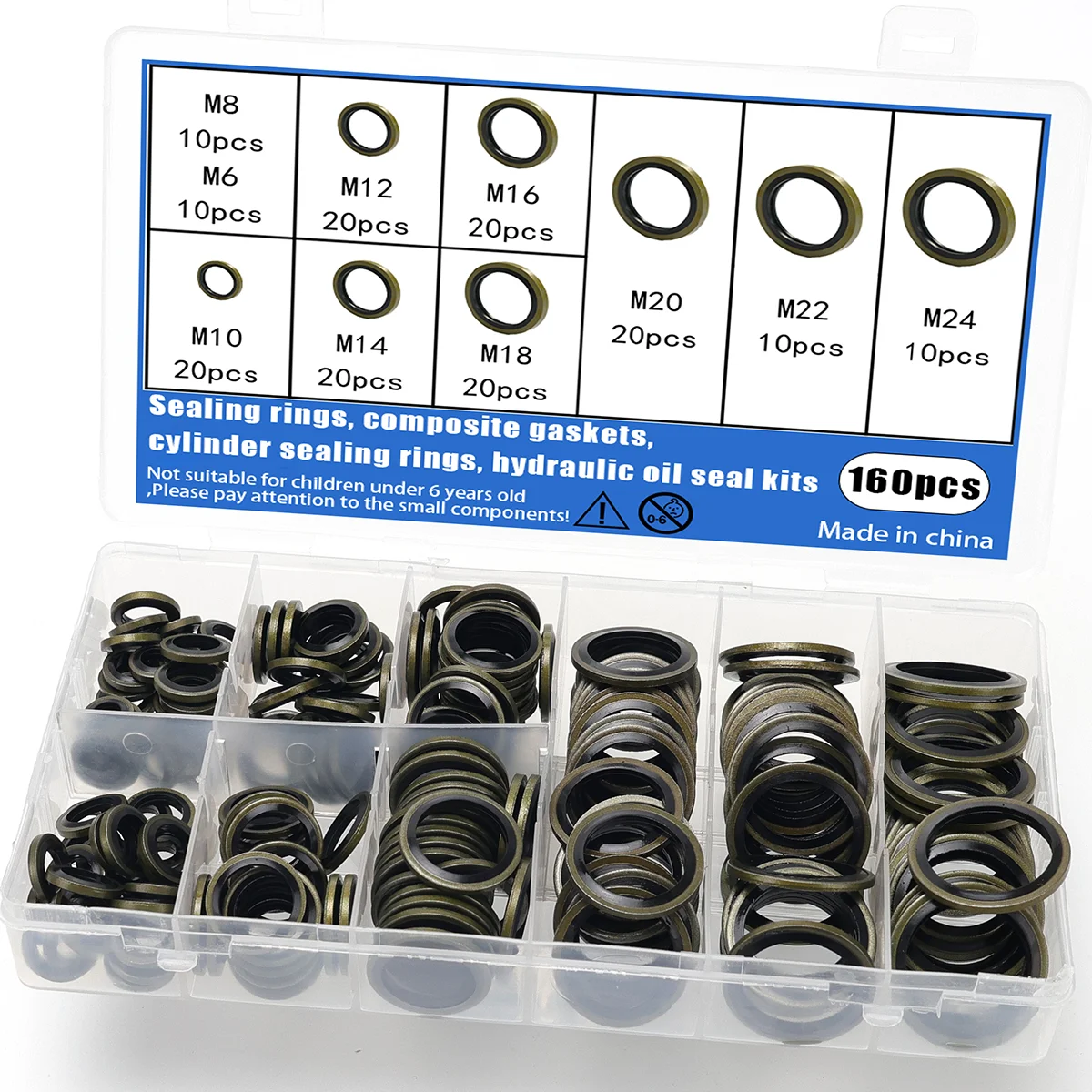 Sealing gasket kits, M6-M24composite gaskets, hydraulic oil seals, cylinder sealing rings, suitable for automotive and machinery