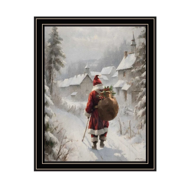 ديكور عصري 4U مكون من قطعتين من Vignette على عشية عيد الميلاد، لوحة فنية جدارية بإطار أسود لغرفة المعيشة، طباعة فنية جدارية للعطلات للمنزل